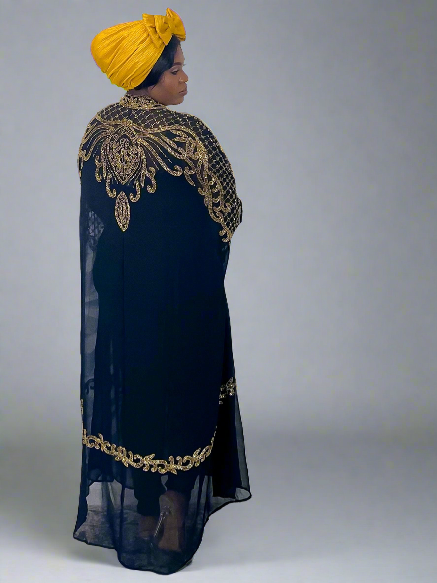 Embellished Black and Gold Kimono Dress