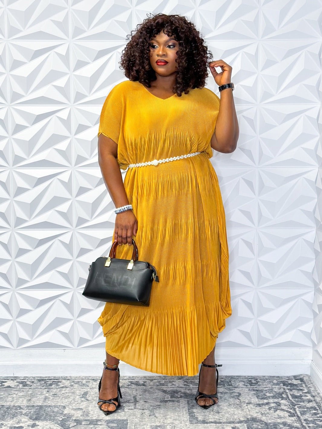 Elegant Mustard Pleated Maxi Dress with Bow Neck Detail – Unleash Your Inner Radiance - Opulent Shines Casual Dress