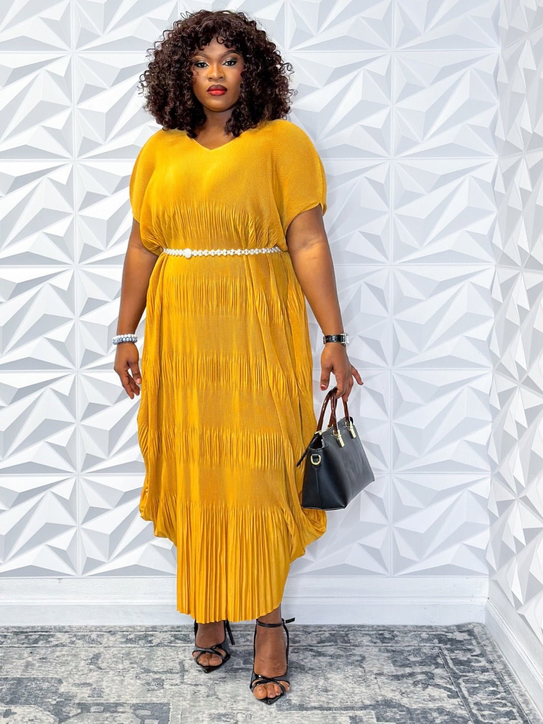 Elegant Mustard Pleated Maxi Dress with Bow Neck Detail – Unleash Your Inner Radiance - Opulent Shines Casual Dress