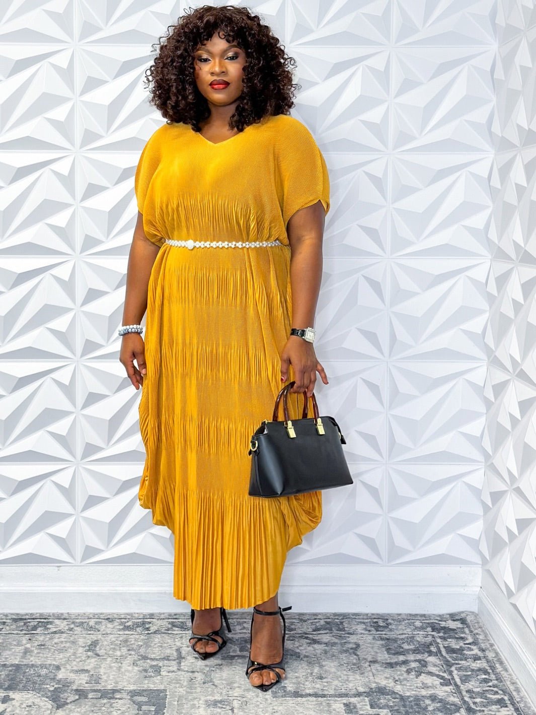 Elegant Mustard Pleated Maxi Dress with Bow Neck Detail – Unleash Your Inner Radiance - Opulent Shines Casual Dress