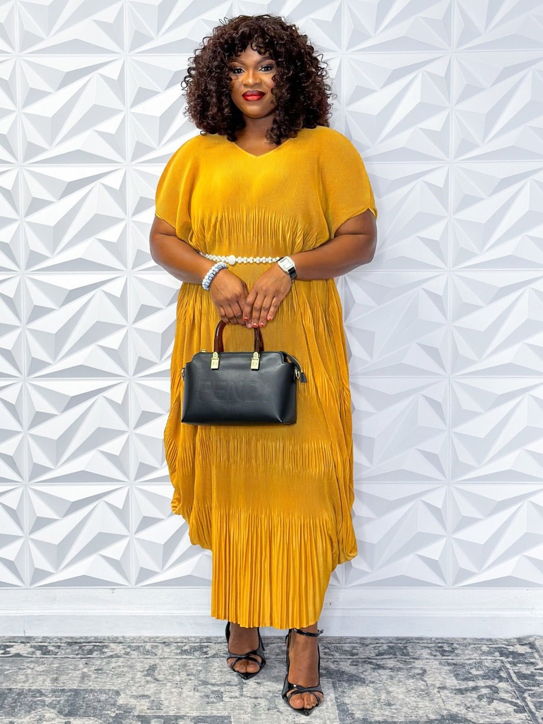 Elegant Mustard Pleated Maxi Dress with Bow Neck Detail – Unleash Your Inner Radiance - Opulent Shines Casual Dress