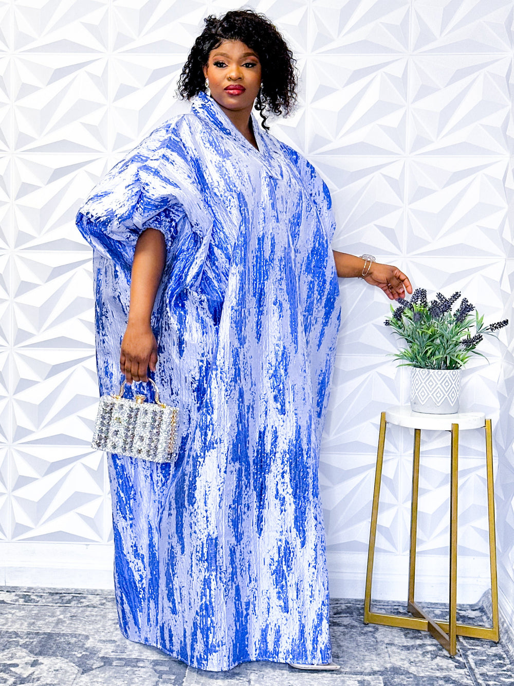 Indigo Impressions Jacquard Dress with Designer Scarf - Opulent Shines Kaftan Dress