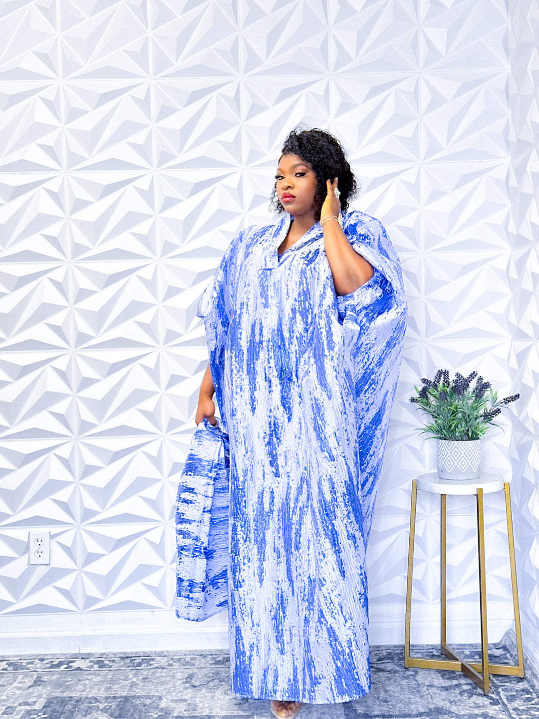 Indigo Impressions Jacquard Dress with Designer Scarf - Opulent Shines Kaftan Dress