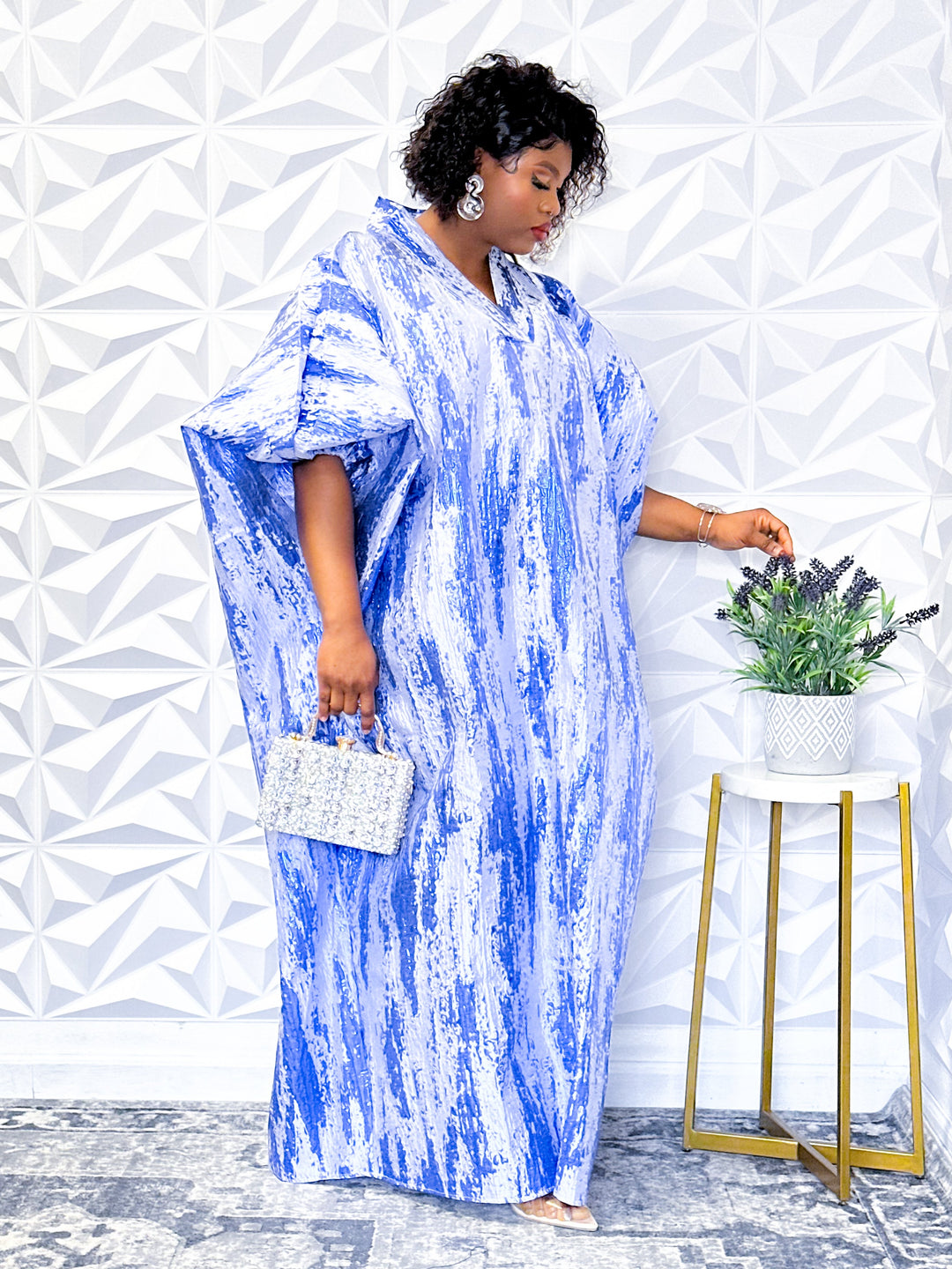 Indigo Impressions Jacquard Dress with Designer Scarf - Opulent Shines Kaftan Dress