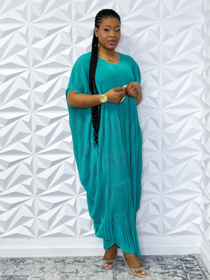 Mint Pleated Dress - Butterfly Sleeves & V - Neck - Opulent Shines Casual Dress