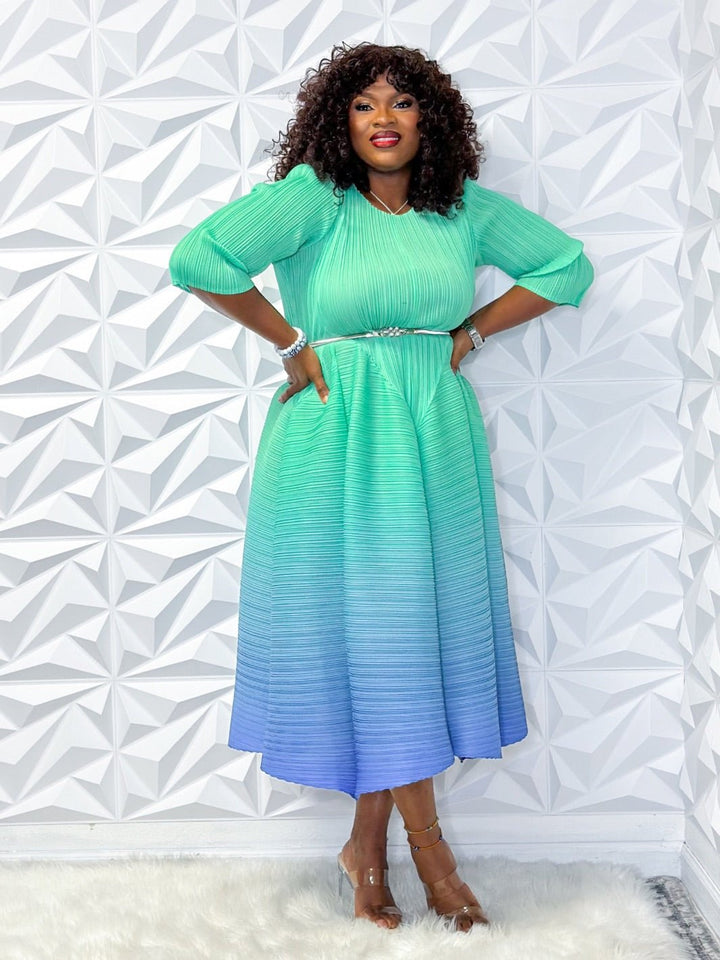 Ocean Breeze Gradient Pleated Dress - Opulent Shines Casual Dress