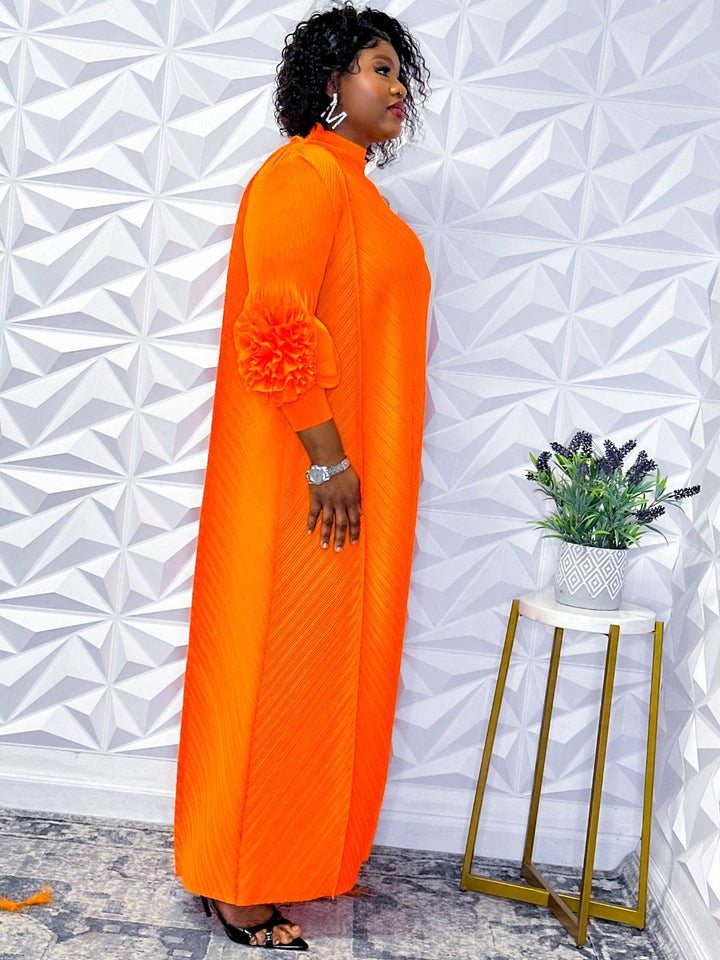 Orange Pleated Midi Dress - Opulent Shines Casual Dress