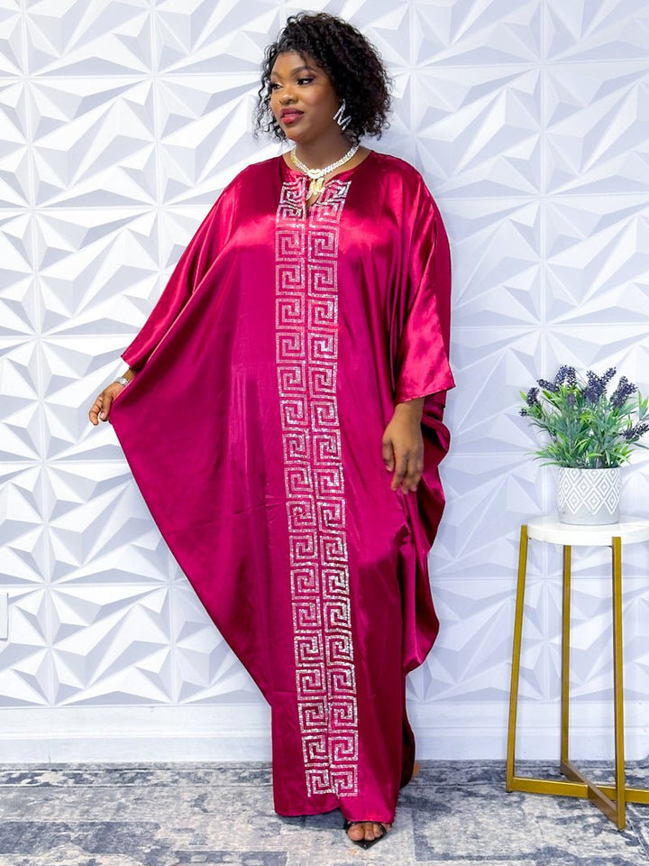 Regal Magenta Silk Robe with Embroidered Silver Accents - Opulent Shines Kaftan Dress