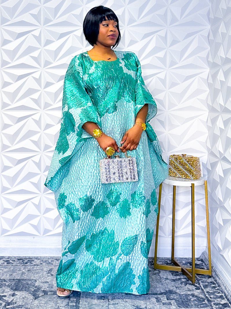 Teal Blossom Jacquard Kaftan - Traditional Meets Modern - Opulent Shines Kaftan Dress